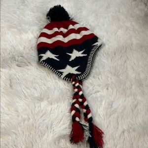 All American Star Pattern Knit Hat - Red, White, and Blue